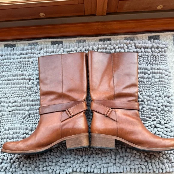 10022 shoes,Saks Fifth Ave, made in Italy, Moto style tan leather boots, EUC 39 - Picture 13 of 15